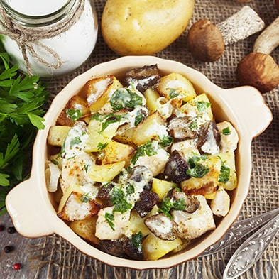 Stewed Vegetables with Mushrooms in Sour Cream Sauce