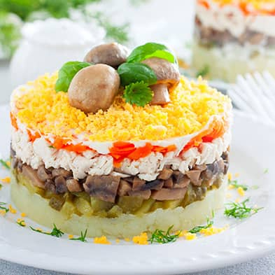 Layered Mushroom and Cheese Salad
