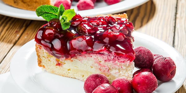 light cheesecake with poppy seeds and cherries