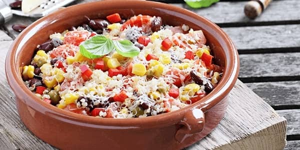 Mexican casserole with meat, mushrooms and vegetables