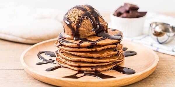 Chocolate Kefir-Based Pancakes with a Scoop of Ice Cream